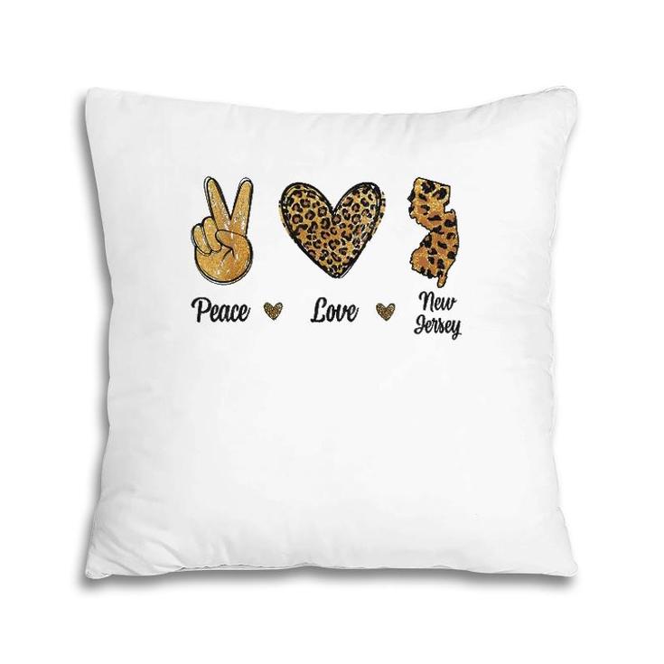Peace Love New Jersey Leopard Flag Map Souvenirs Men Women Pillow