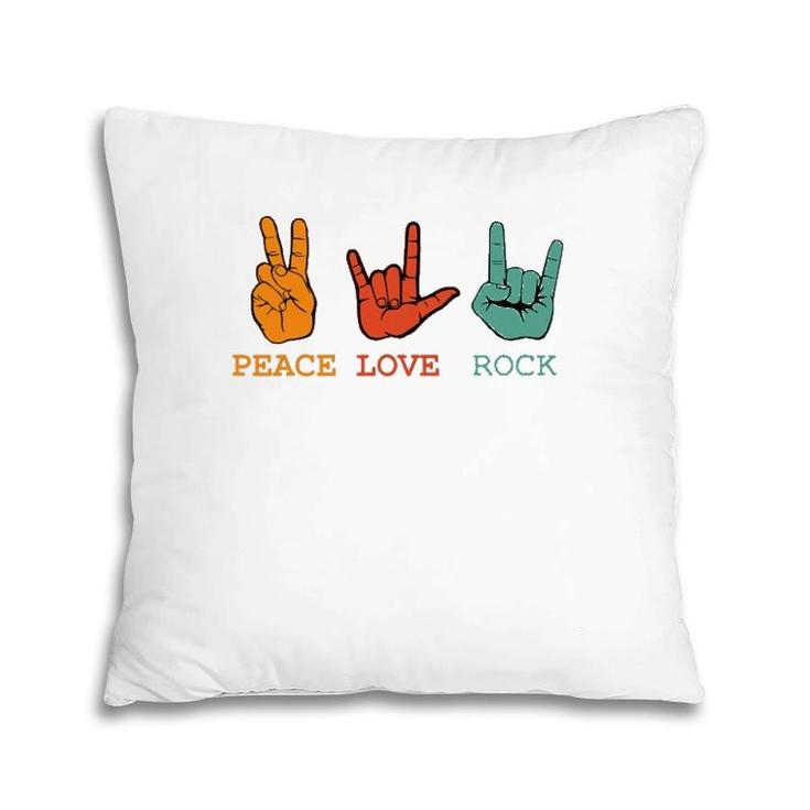 Peace Love Rock And Roll Retro Vintage Peace Loving Musician Pillow