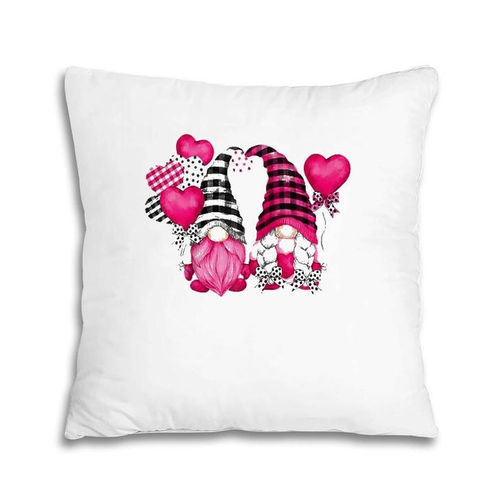 Pink Buffalo Plaid And Heart Balloons Valentine's Day Gnome Raglan Baseball Tee Pillow