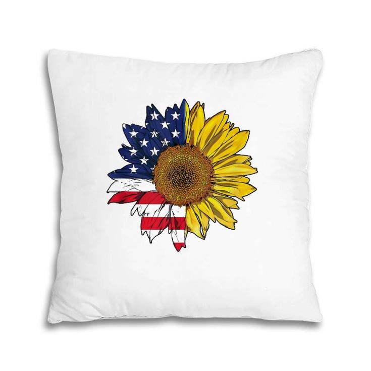 Plus Size Graphic Sunflower Painting With American Flag  Pillow