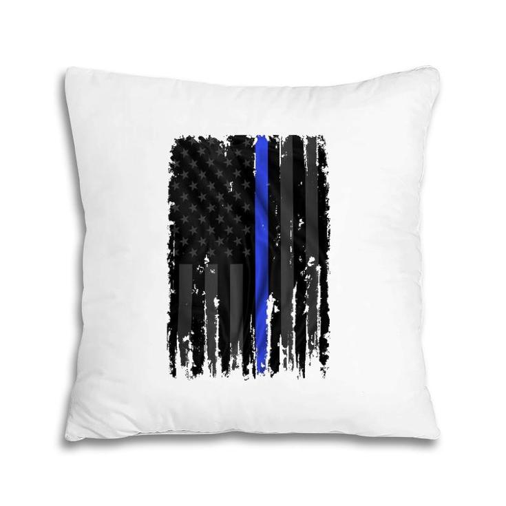 Police Blue Lives Matter Distressed Us Flag Thin Blue Line  Pillow