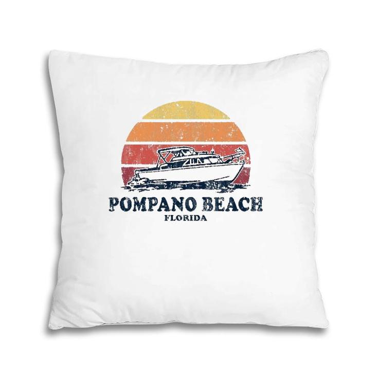 Pompano Beach Fl Vintage Boating 70S Retro Boat Design Pillow