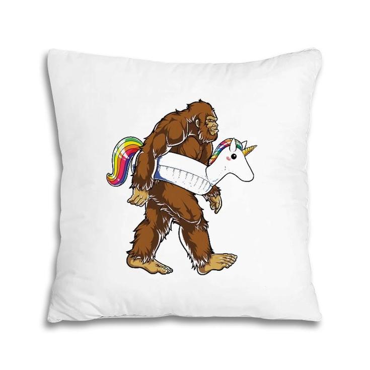 Pool Party Bigfoot Unicorn Sasquatch Float Rainbow Pillow
