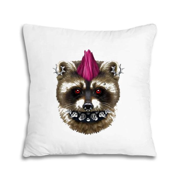 Punk Rock Raccoon With Mohawk And Heavy Metal Makeup Pillow