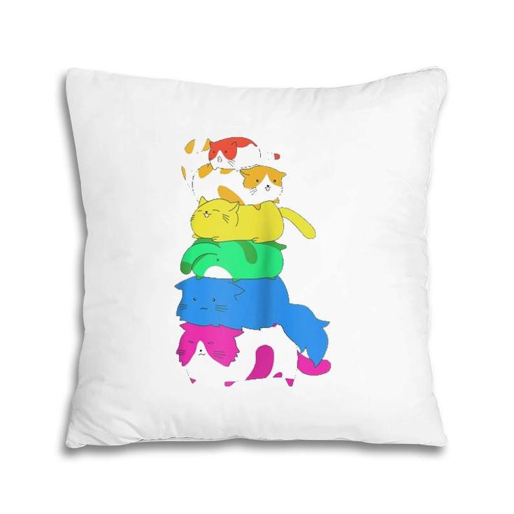 Purride Rainbow Lgbt Cat Pile Funny Feline Gay Pride Cat  Pillow