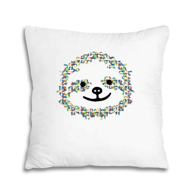 Puzzle Piece Ribbon Sloth Face Cool Autism Awareness Gifts Pillow