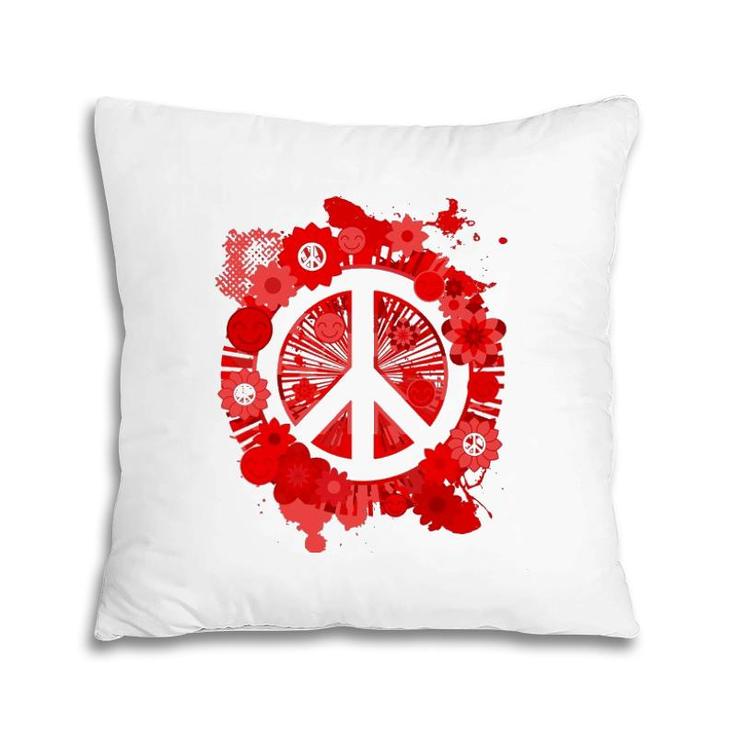 Red Peace Sign 70S Hippie Happiness Flowers Pillow