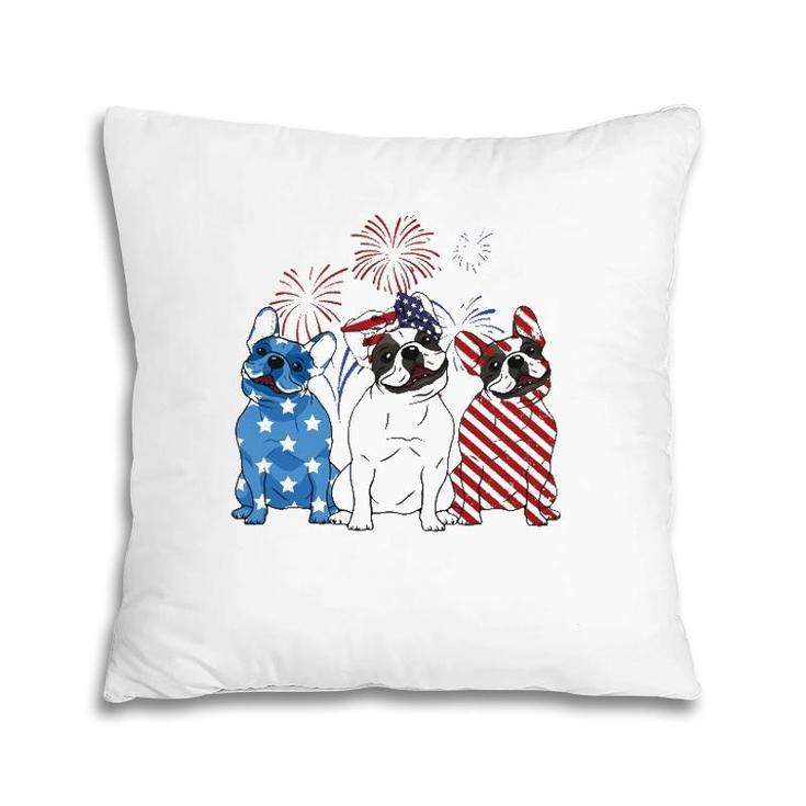 Red White Blue French Bulldog Usa Flag 4Th Of July Pillow