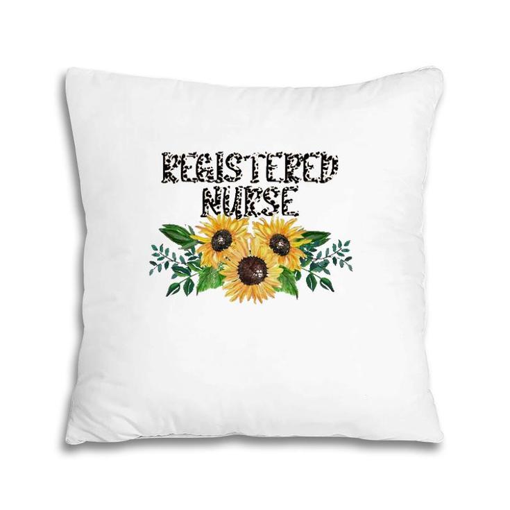 Registered Nurse Leopard Text Sunflower Rn Gift Pillow
