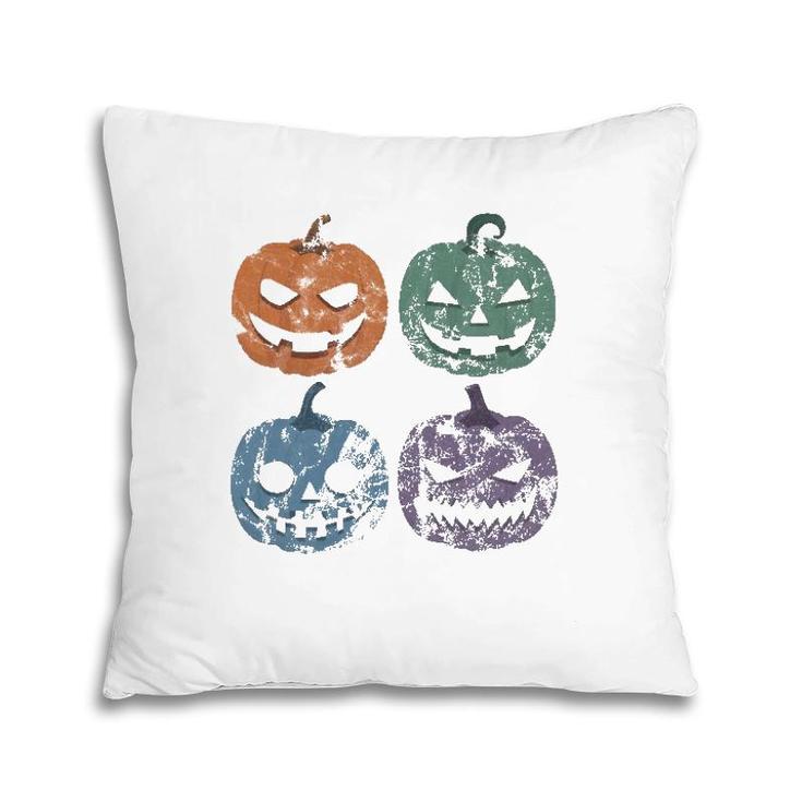 Retro Halloween Creepy Jack O Lantern Faces Trick Or Treat  Pillow