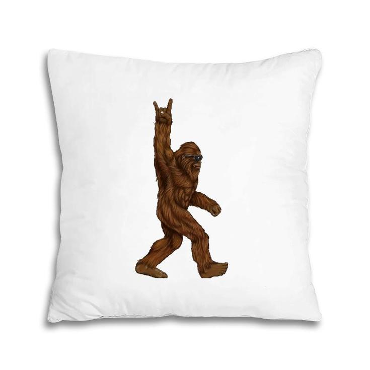 Rock On Bigfoot Sasquatch Loves Rock And Roll Sunglasses On Pillow