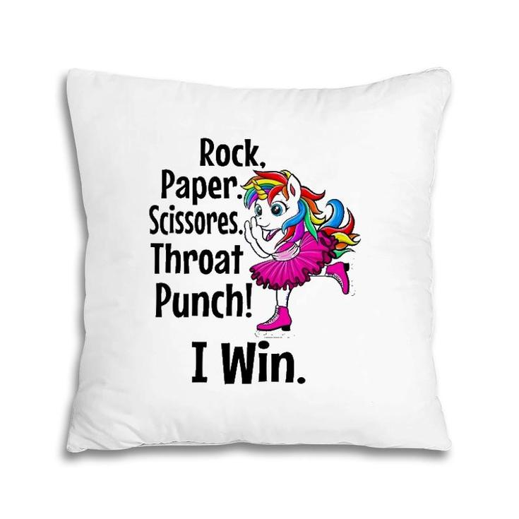 Rock Paper Scissors Throat Punch I Win Funny Pillow