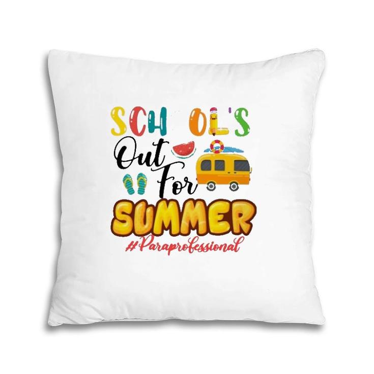 School's Out For Summer Paraprofessional Beach Vacation Van Car And Flip-Flops Pillow
