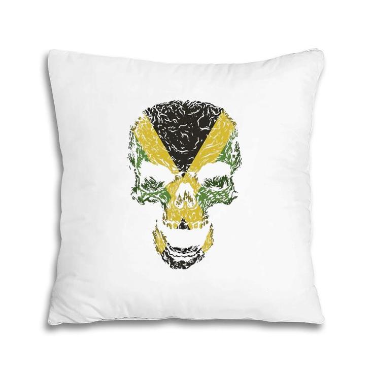 Skull With Jamaica Flag Skeleton Jamaican Roots Pillow