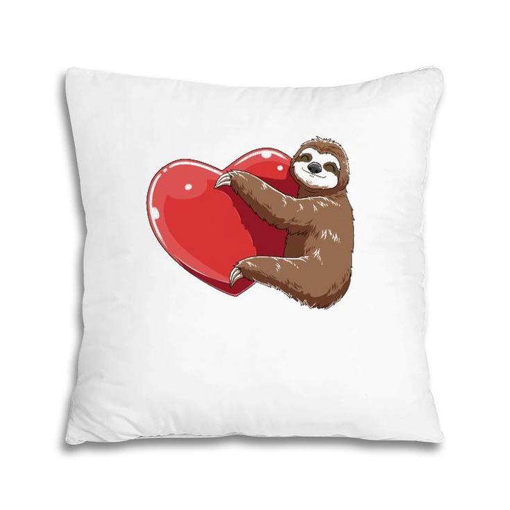 Sloth Heart Valentine's Day Sloth Lovers Sloth Hugging Heart Pillow