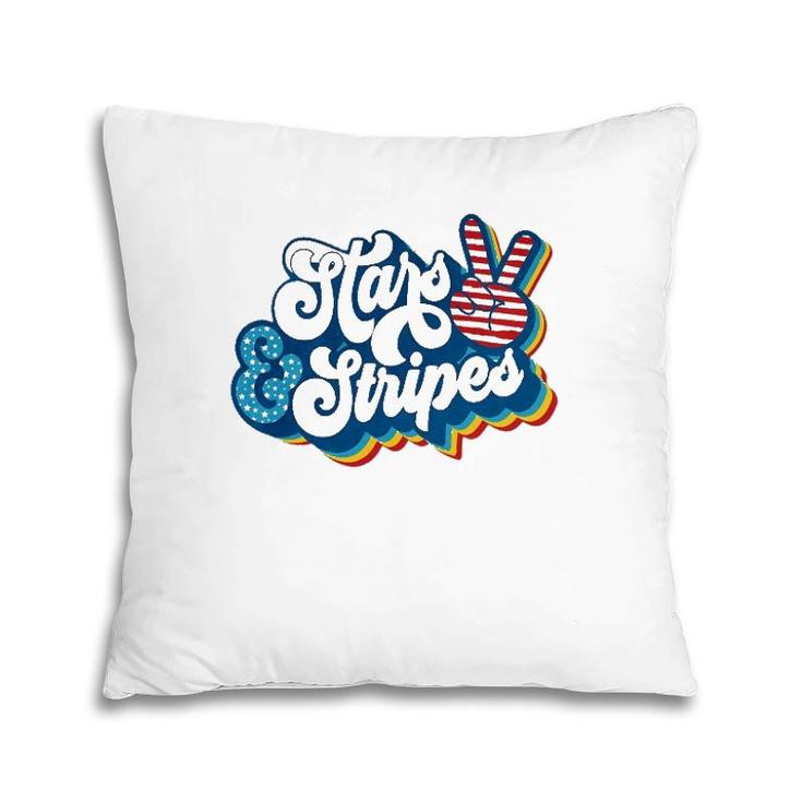Stars Peace And Stripes Retro America Patriotic 4Th Of July Pillow