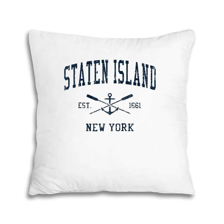 Staten Island Ny Vintage Navy Crossed Oars & Boat Anchor  Pillow