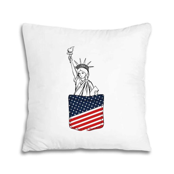 Statue Of Liberty Pocket 4Th Of July Patriotic American Flag Pillow