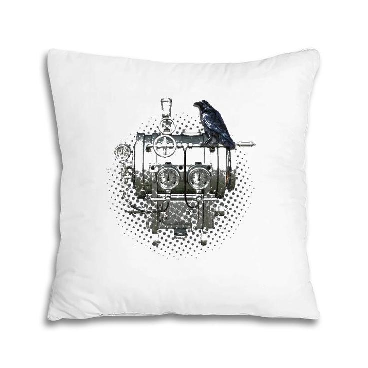 Steampunk Crow Of Mechanical Machines Pillow