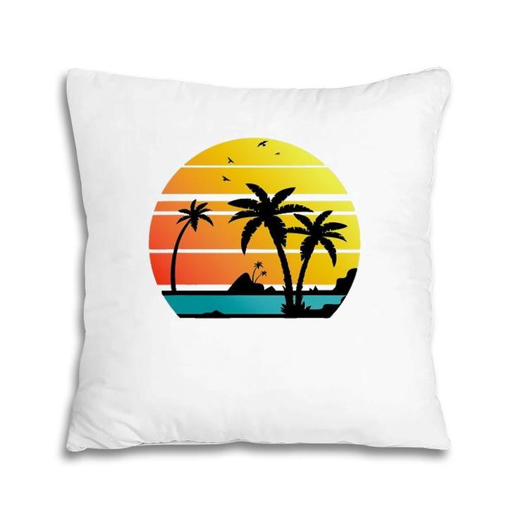 Sunset Coconut Palm Trees Summer Vibes Retro Tropical Summer Pillow