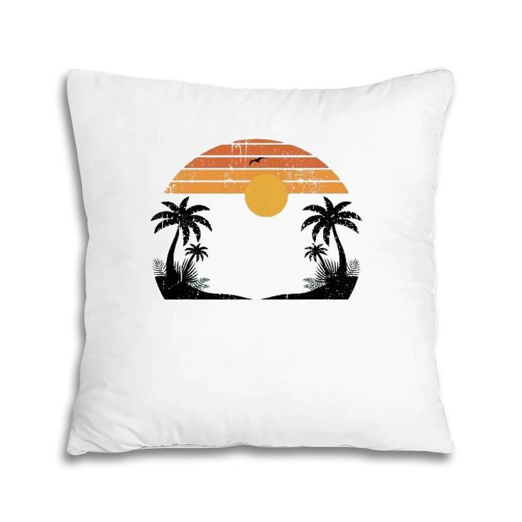 Sunshine Summer Vibes Palm Trees Beach Retro Tropical Summer Pillow
