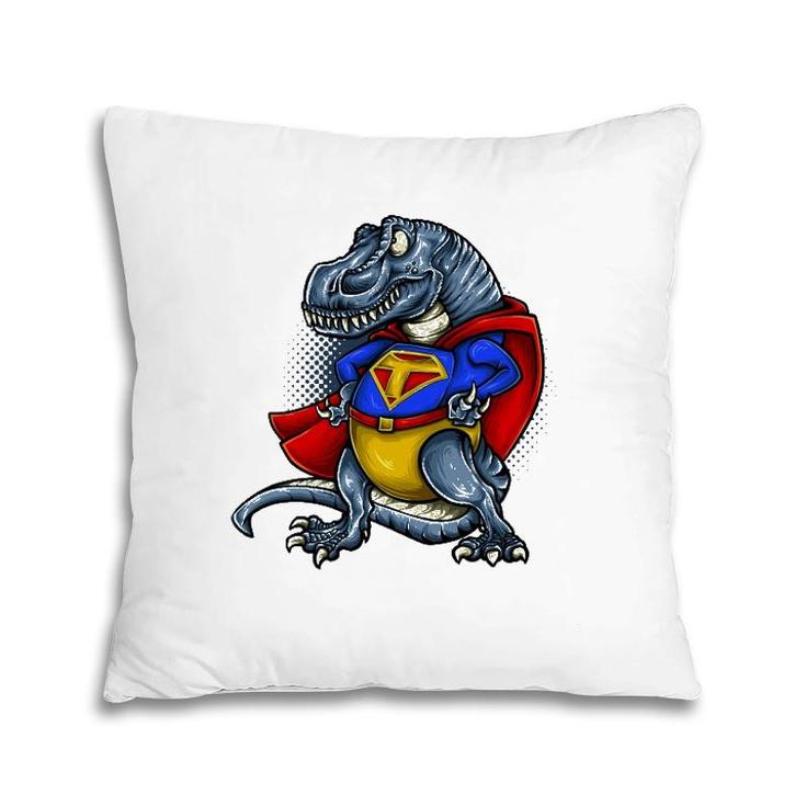 T Rex Dinosaur Cartoon Superhero Retro Cute Dino Tee Pillow