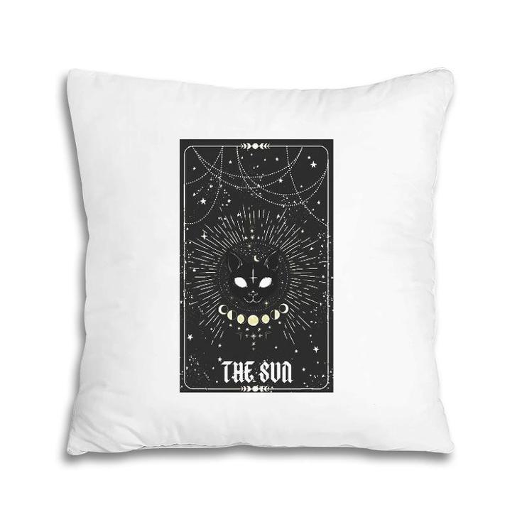 Tarot Card Crescent Sun And Cat Graphic Pillow