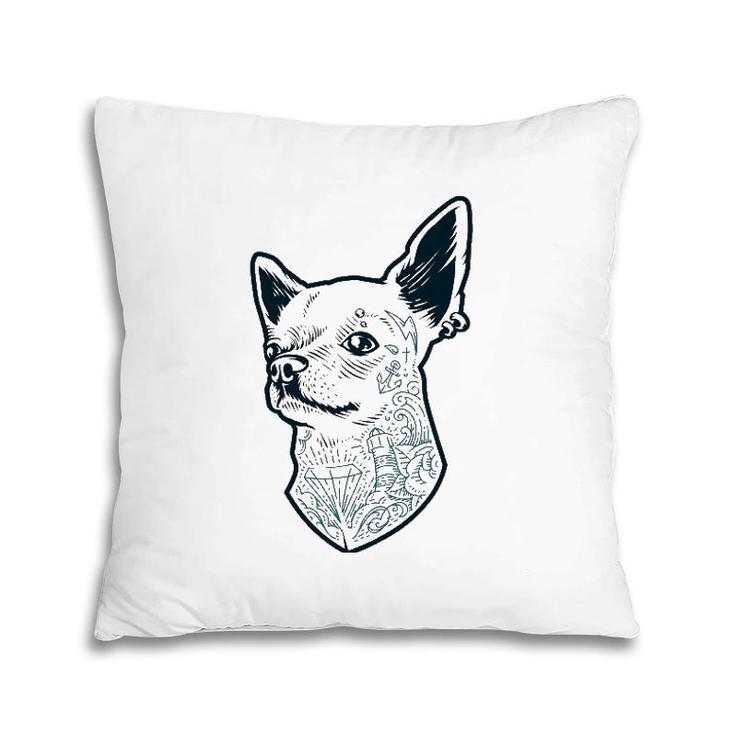 Tattooed Chihuahua  For Tattooed Rockers Punk Rock Dog Pillow
