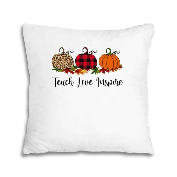 Teach Love Inspire Teacher  Autumn Fall Pumpkin Leopard Pillow