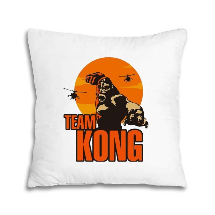 Team Kong Taking Over The City And Helicopters Sunset Pillow