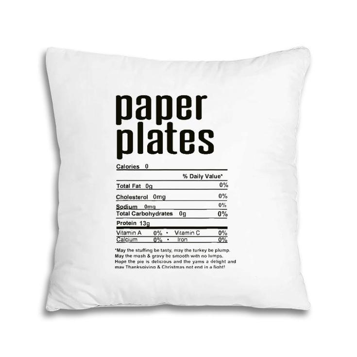 Thanksgiving Christmas Paper Plates Nutritional Facts Pillow