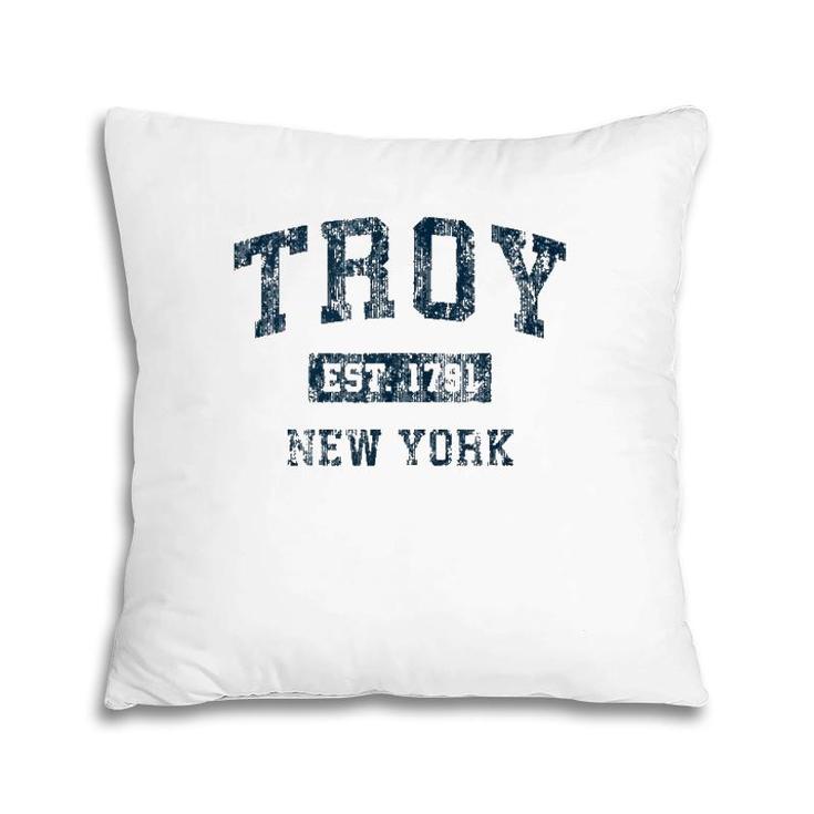 Troy New York Ny Vintage Sports Design Navy Print Pillow
