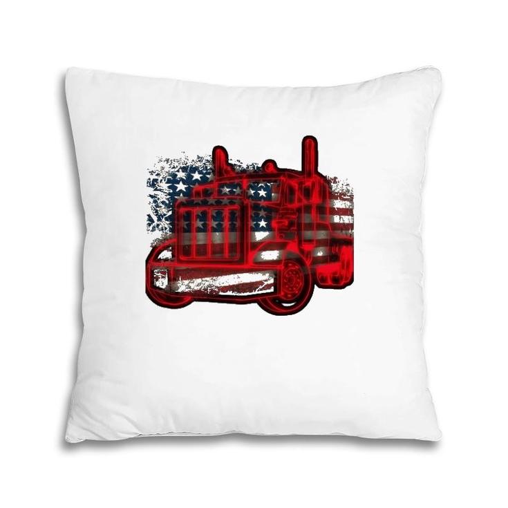 Truck Driver American Flag Trucker Gift Semi Truck Pillow