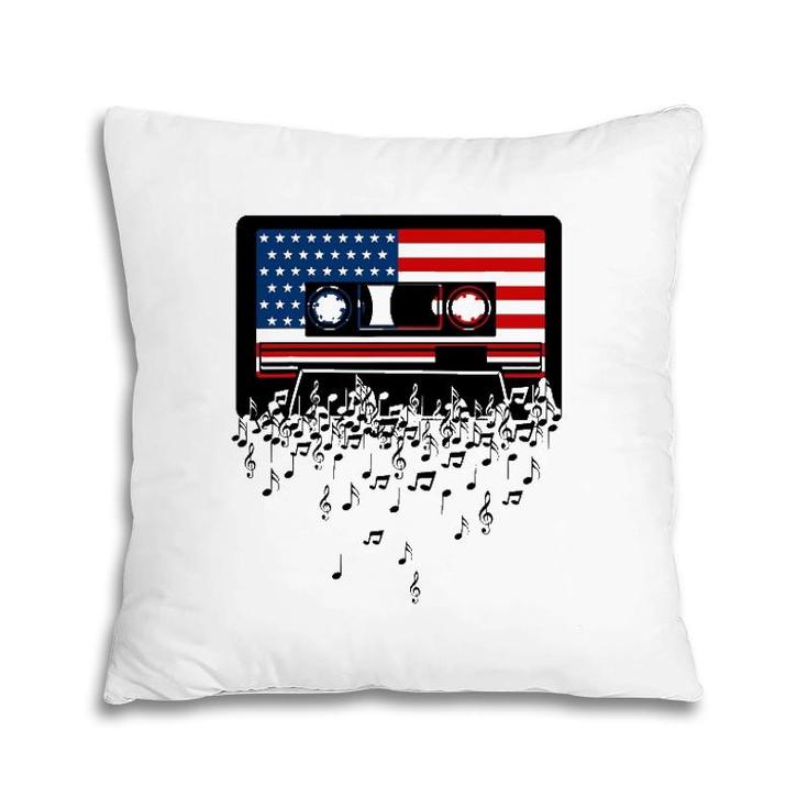 Usa American Flag Music Notes & Retro Cassette 4Th Of July Pillow