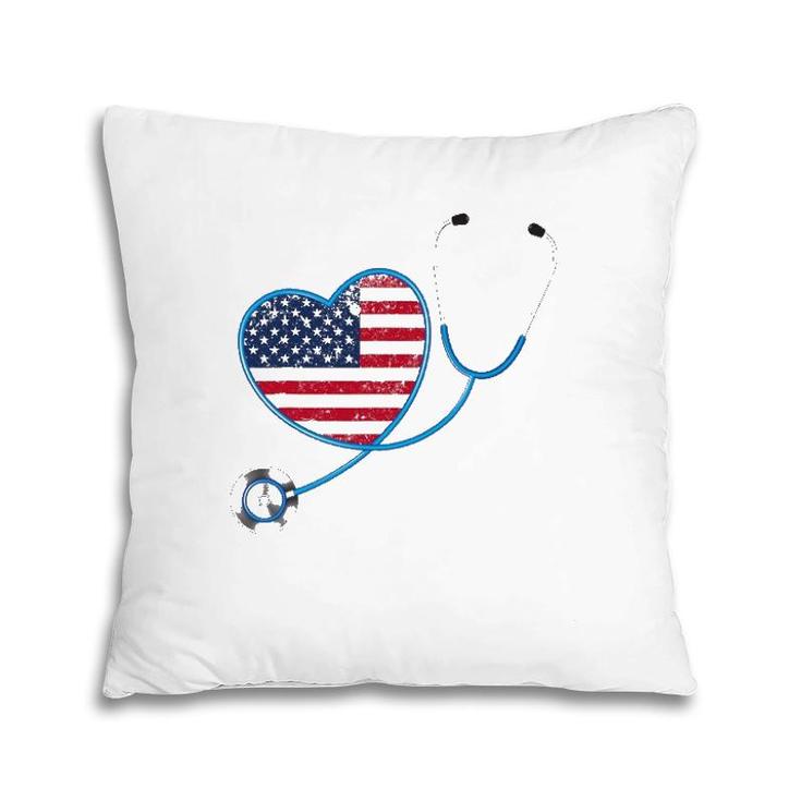 Usa Flag Heart 4Th Of July Gifts Nurse Pillow