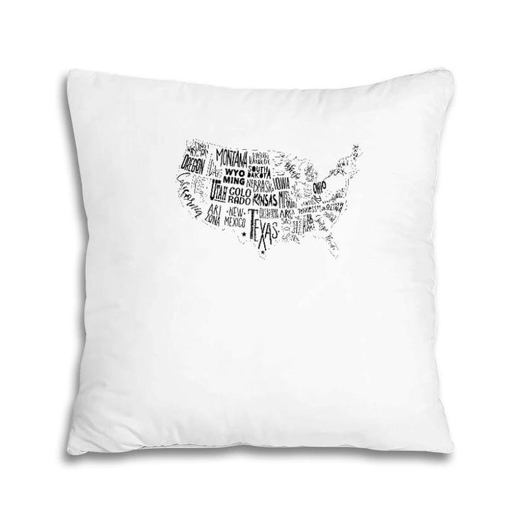 Usa Map Outline With State Names Graphic Pillow