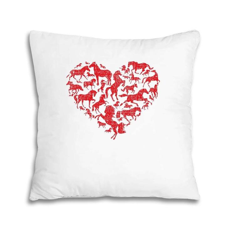 Valentine's Day I Love Horses Distressed Heart Equestrian Pillow