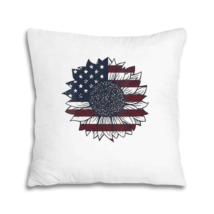 Vintage 4Th Of July Patriotic American Flag Sunflower V-Neck Pillow