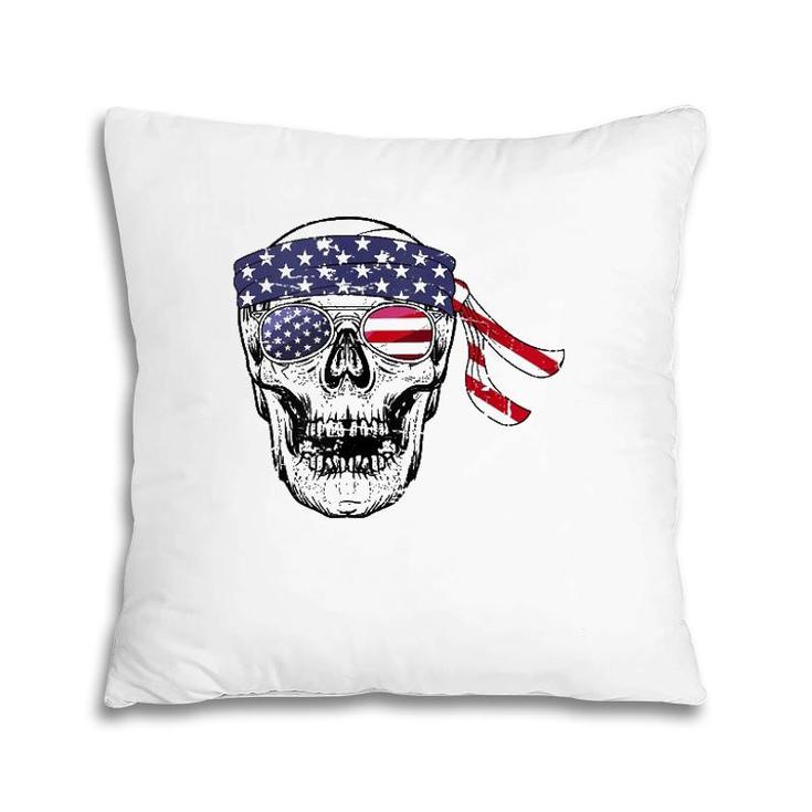 Vintage 4Th Of July Skull Graphic Art Us Flag Patriotic  Pillow