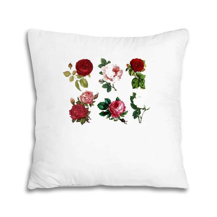 Vintage Aesthetic Botanical Roses Floral Flowers Retro Boho Pillow