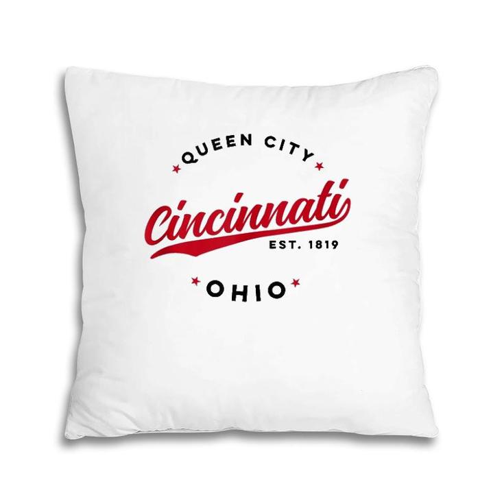 Vintage Cincinnati Ohio Queen City Red Text  Pillow