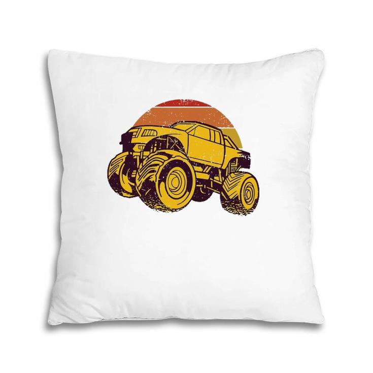Vintage Monster Truck Retro Sunset Vintage Distressed Design Pillow