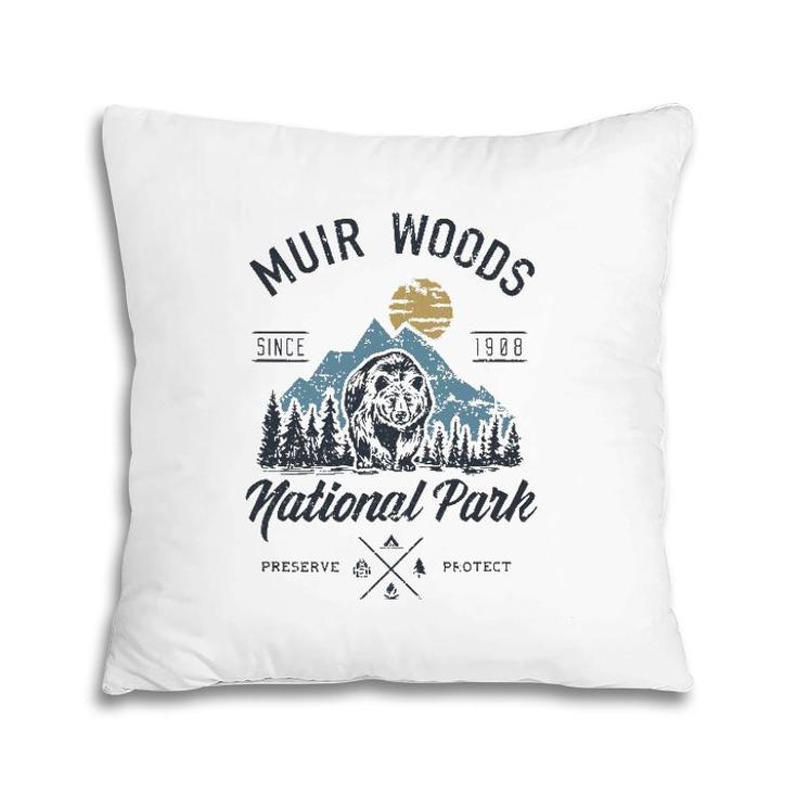 Vintage Muir Woods National Park Hiking Camping Pillow