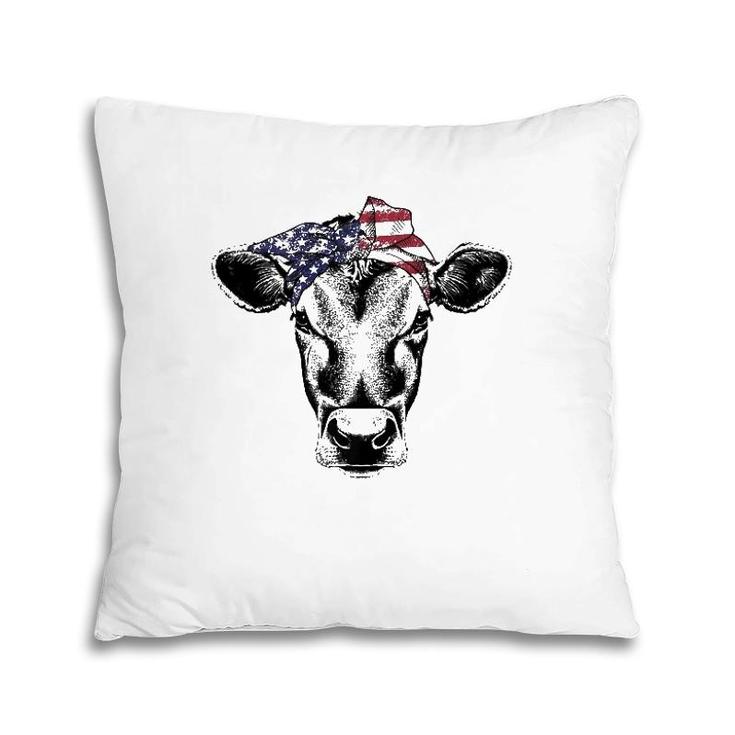 Vintage Patriot Cow Farm 4Th Of July American Flag  Pillow