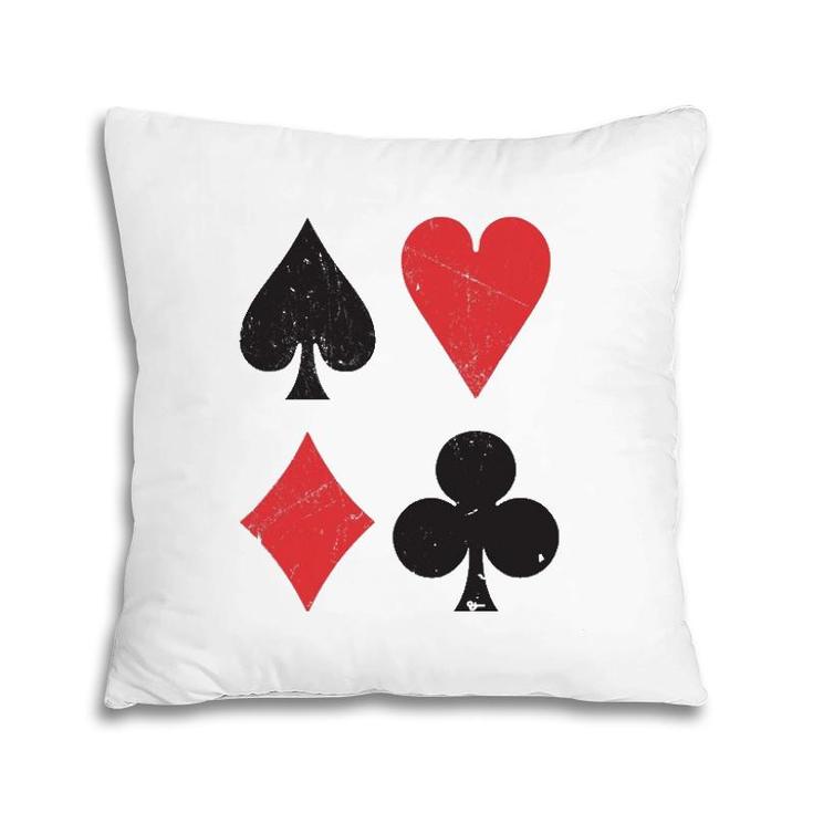Vintage Playing Card Symbols Spades Hearts Diamonds Clubs Pillow