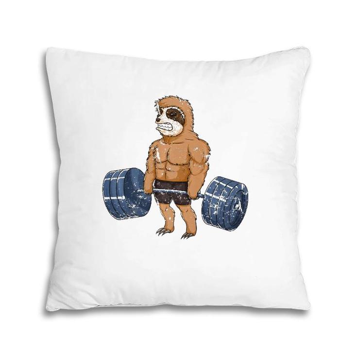 Vintage Sloth Weightlifting Bodybuilder Muscle Fitness Pillow
