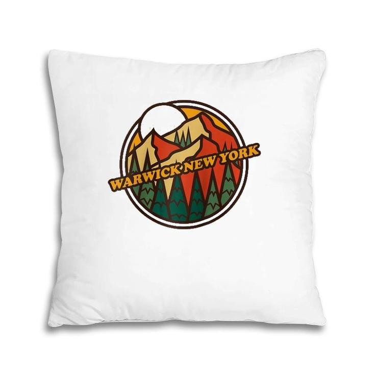 Vintage Warwick New York Mountain Hiking Souvenir Print  Pillow
