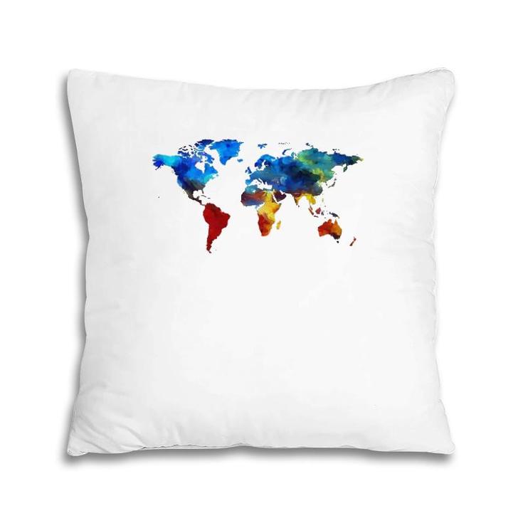 Watercolor World Map For People Who Love The World Pillow