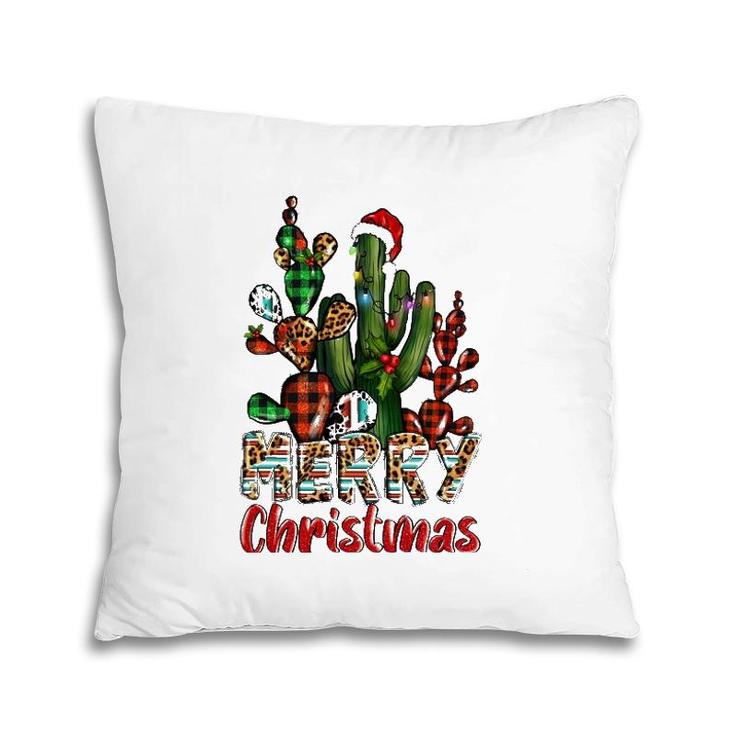 Western Texas Leopard Buffalo Plaid Cactus Merry Christmas Pillow