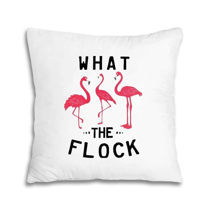 What The Flock Funny Pink Flamingo Beach Puns Gift Pillow